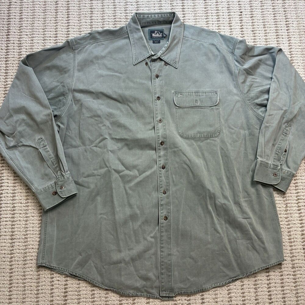 Vintage Woolrich Sage Green Canvas Long Sleeve Work Shirt Mens 2XL Button Up
